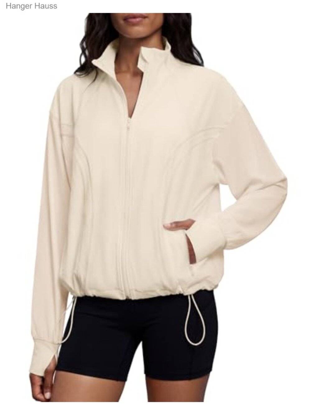 Oversized Lightweight Athletic Jacket Yoga Windbreaker with Thumb Holes